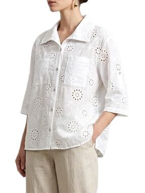 Frocella Italy white broderie anglaise eyelet open embroidery oversized blouse